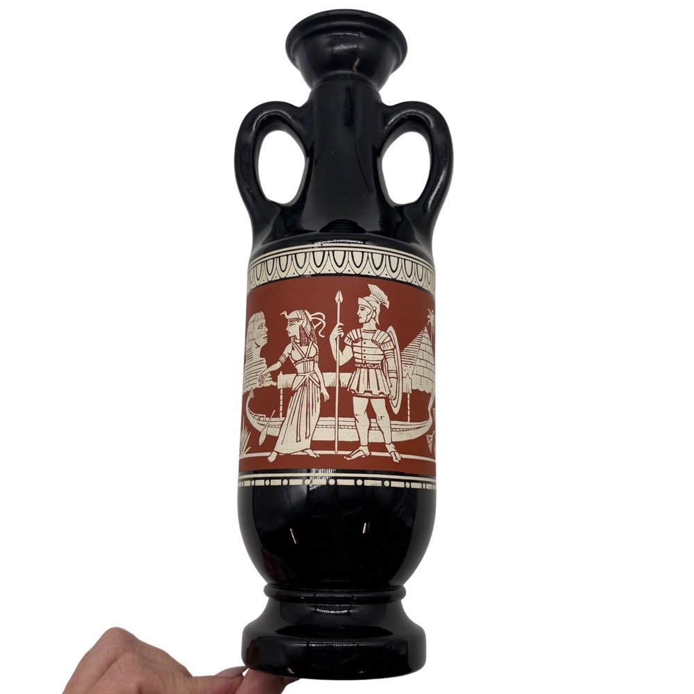 Vintage‎ Black Amphora Vase Greek Roman Figures Red Band Art Decor -scratches